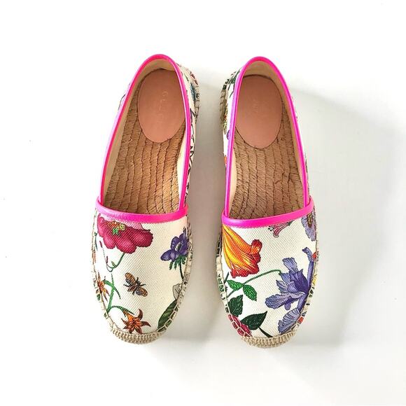 Gucci Flora Print Fuxia Espadrille Canvas Flats Sandals 36 - Picture 3 of 13